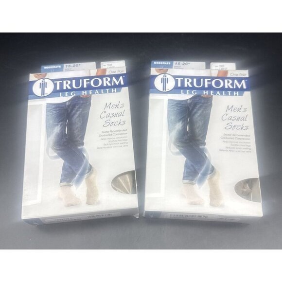 TRUFORM Men's Tan Knee High Socks 15-20 mmHg Compression L -2 Pairs NEW - Picture 1 of 6